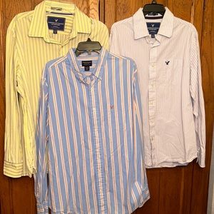 🦅Lot of 3 AMERICAN EAGLE Button Down Casual SHIRTS Long Sleeve (All 3 are XL)😎